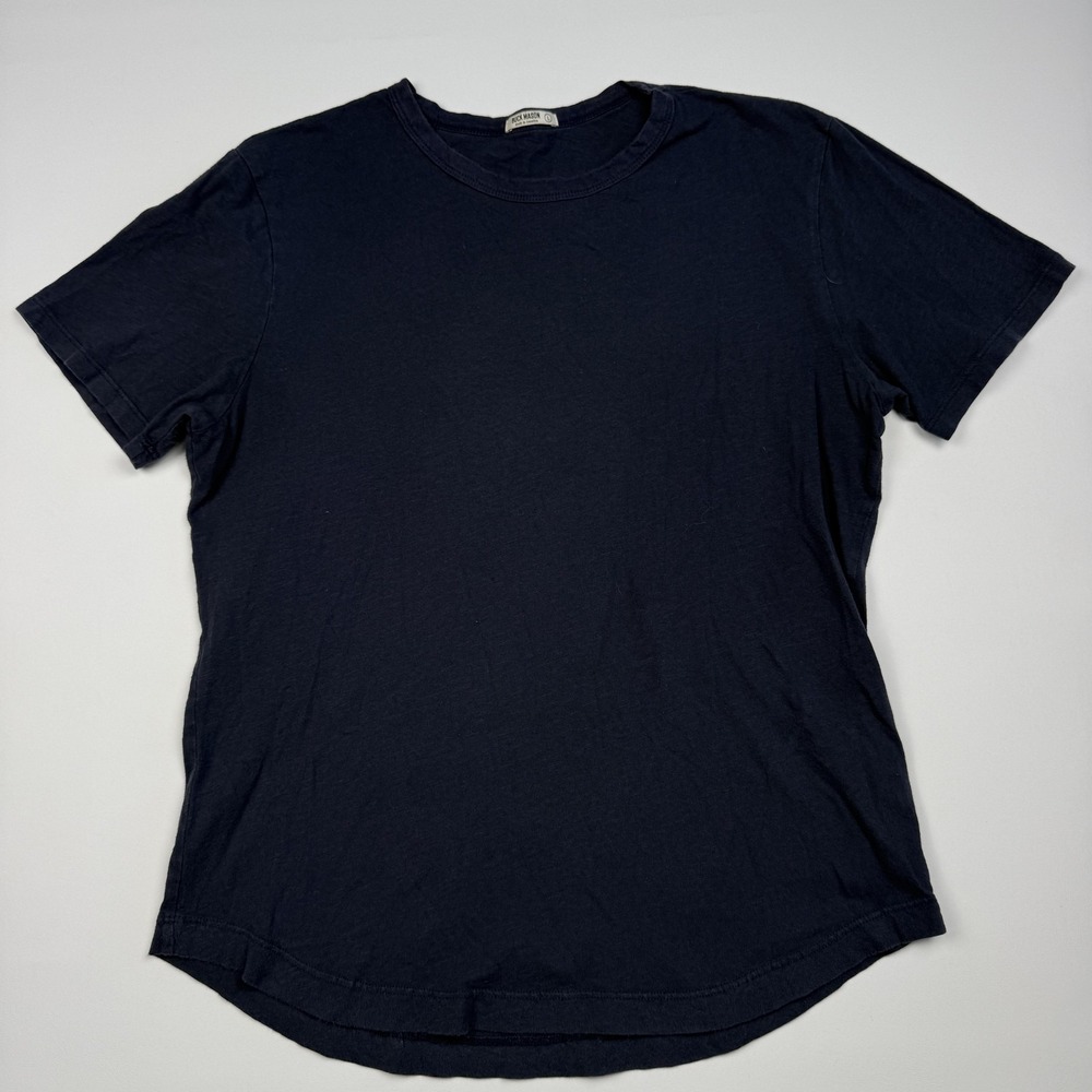 Buck Mason Shirt Mens Large Navy Blue Crewneck 100% Cotton Tee Curved Hem USA